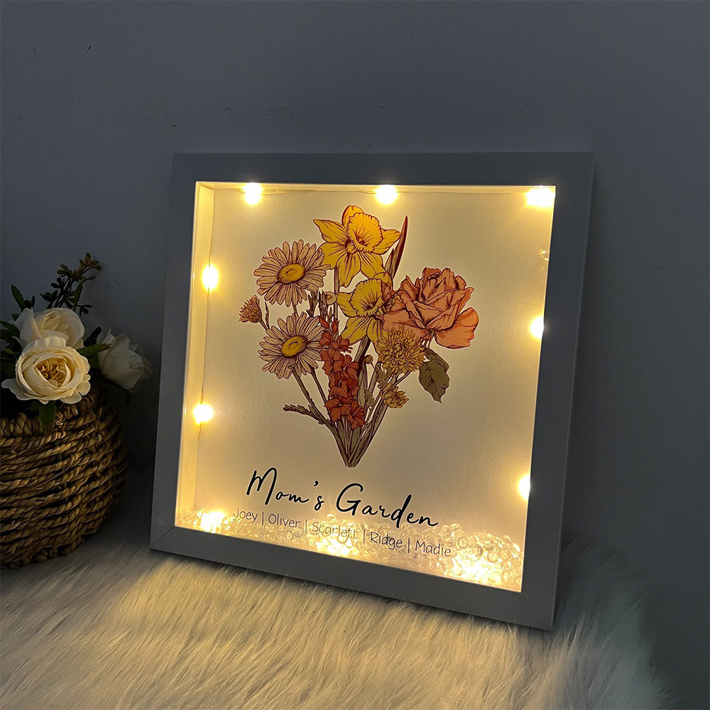 Birth Flower Family Bouquet Custom Light Frame Box