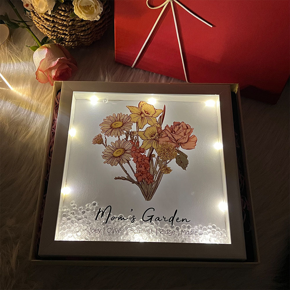 Birth Flower Family Bouquet Custom Light Frame Box