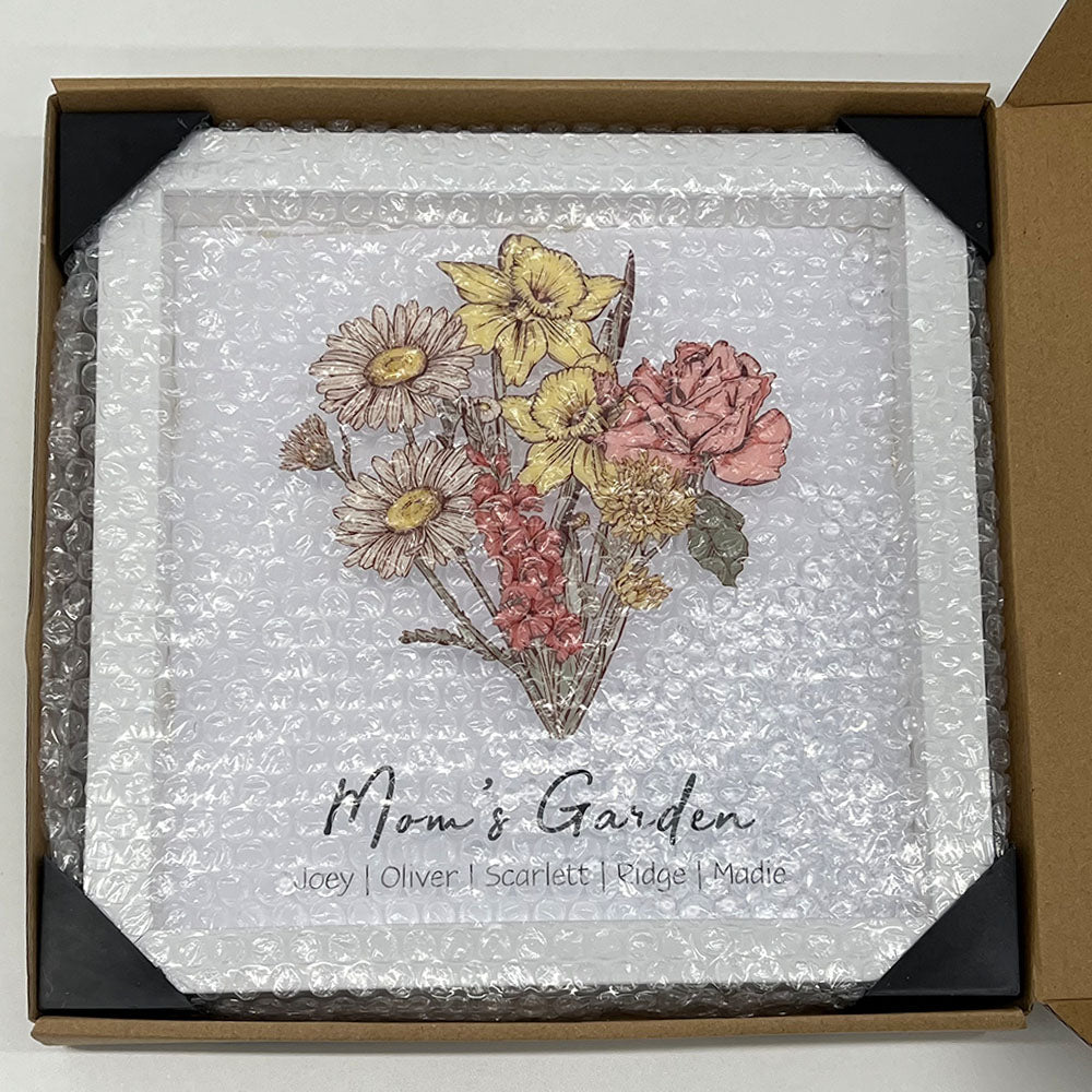 Birth Flower Family Bouquet Custom Light Frame Box