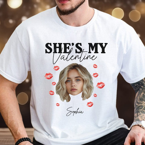 Custom Photo He/She's My Valentine Couple Shirt