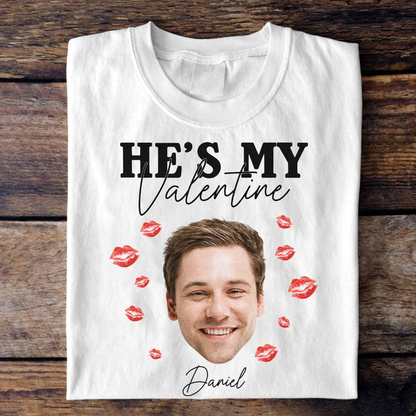 Custom Photo He/She's My Valentine Couple Shirt