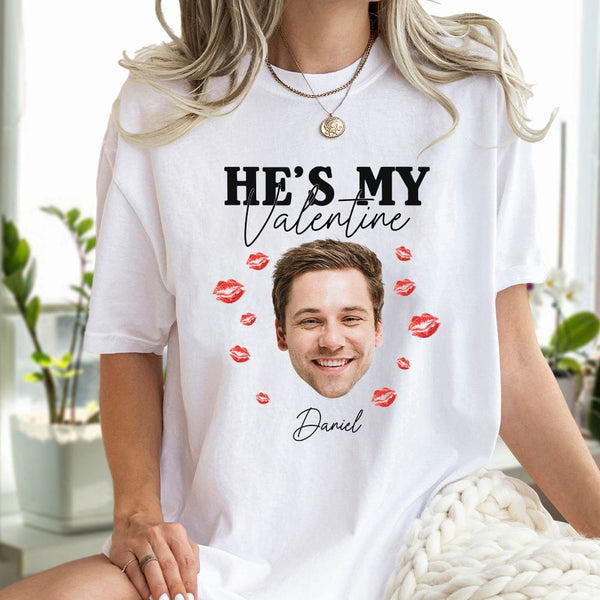 Custom Photo He/She's My Valentine Couple Shirt