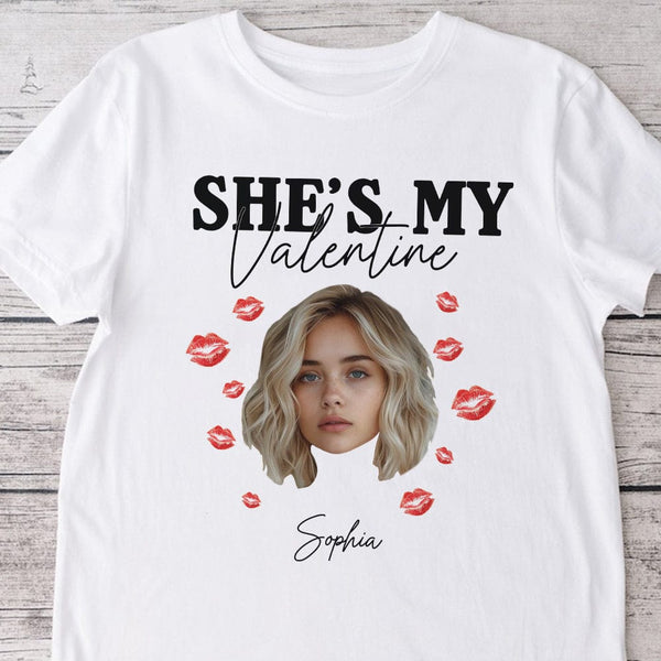 Custom Photo He/She's My Valentine Couple Shirt