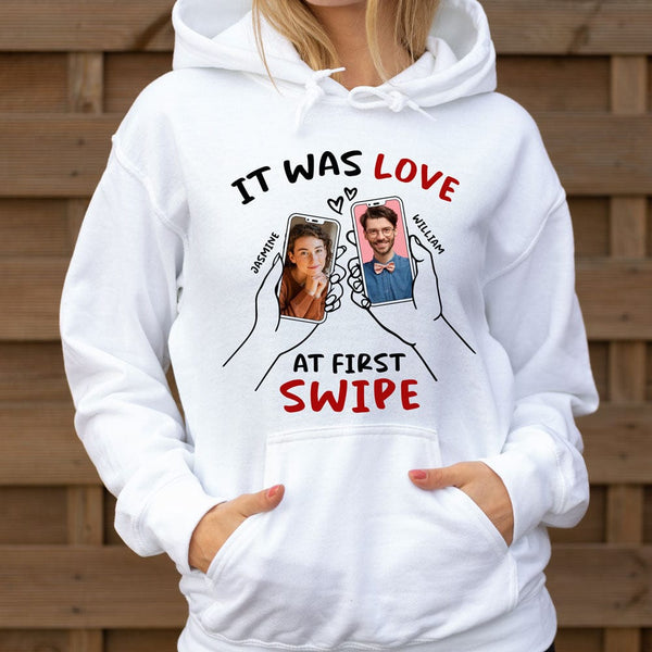 Custom Photo Love At First Swipe For Couple Shirt