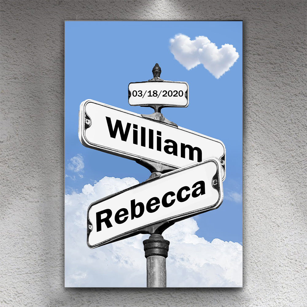 Personalized Names Street Heart Sign Wall Art Frame For Couples