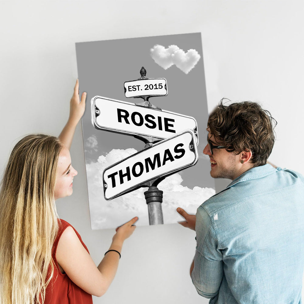 Personalized Names Street Heart Sign Wall Art Frame For Couples