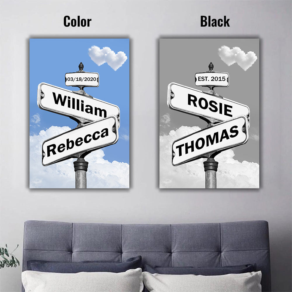 Personalized Names Street Heart Sign Wall Art Frame For Couples