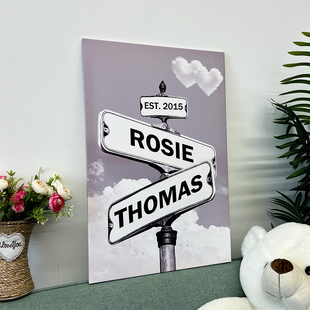 Personalized Names Street Heart Sign Wall Art Frame For Couples