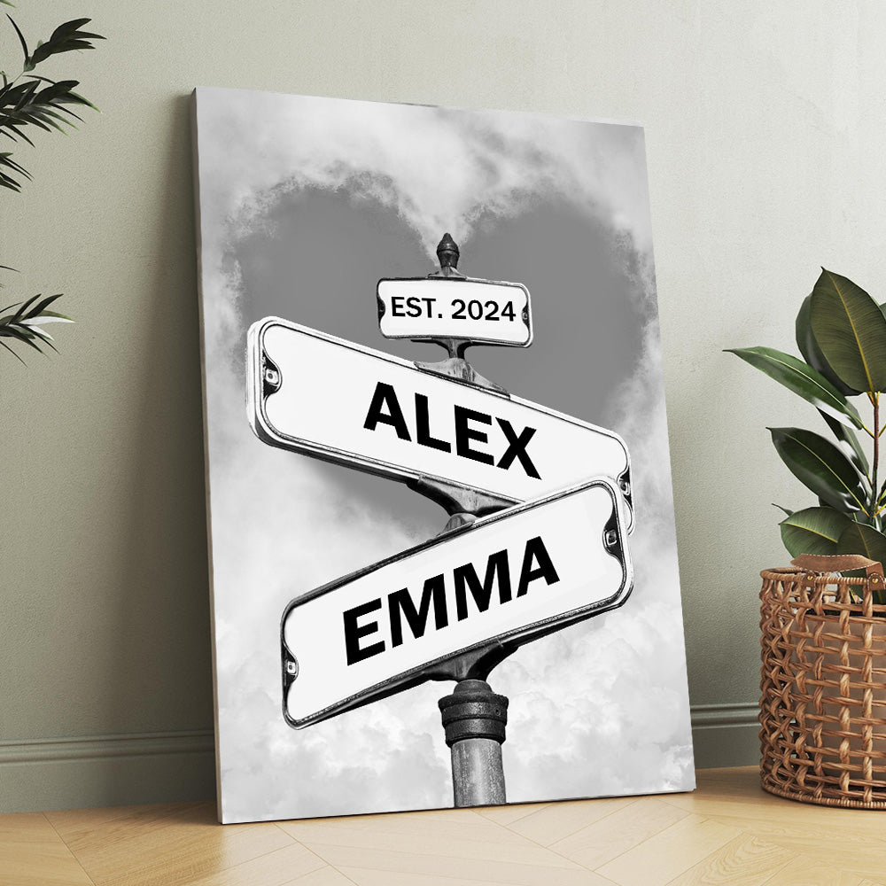 Personalized Couple Names Street Heart Sign Wall Art Frame