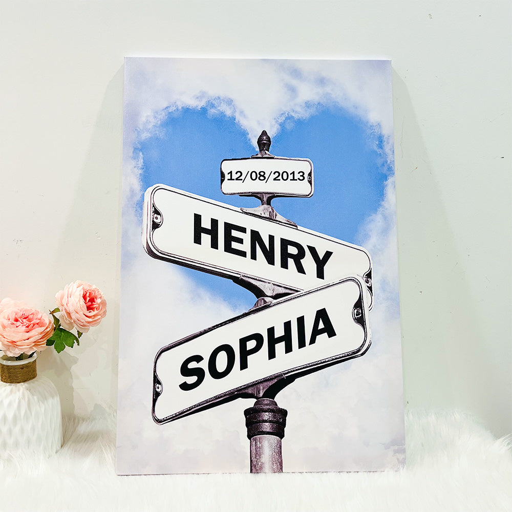 Personalized Couple Names Street Heart Sign Wall Art Frame