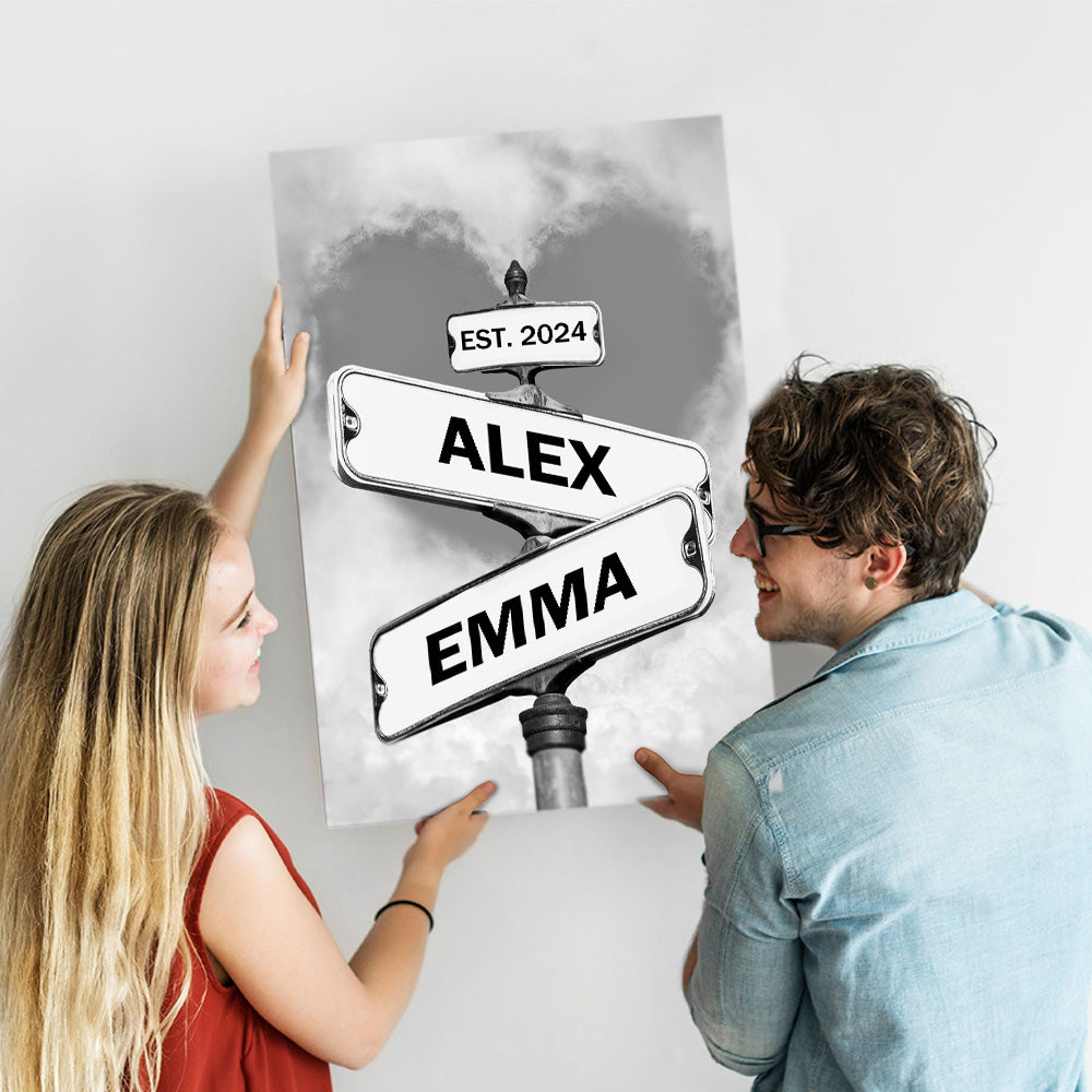 Personalized Couple Names Street Heart Sign Wall Art Frame