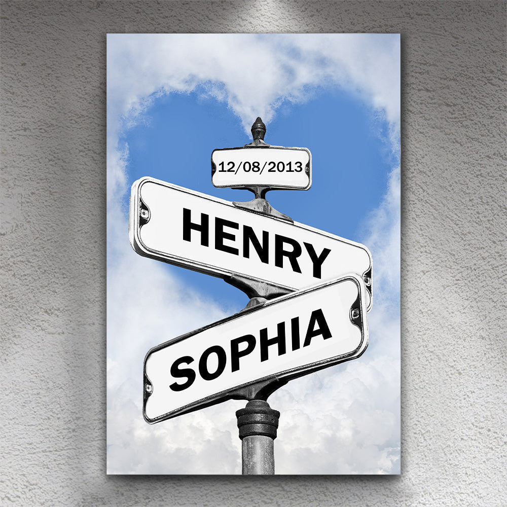 Personalized Couple Names Street Heart Sign Wall Art Frame