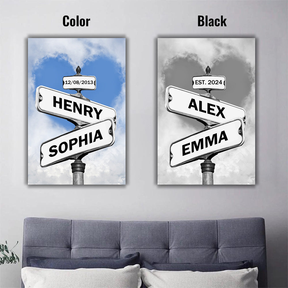 Personalized Couple Names Street Heart Sign Wall Art Frame