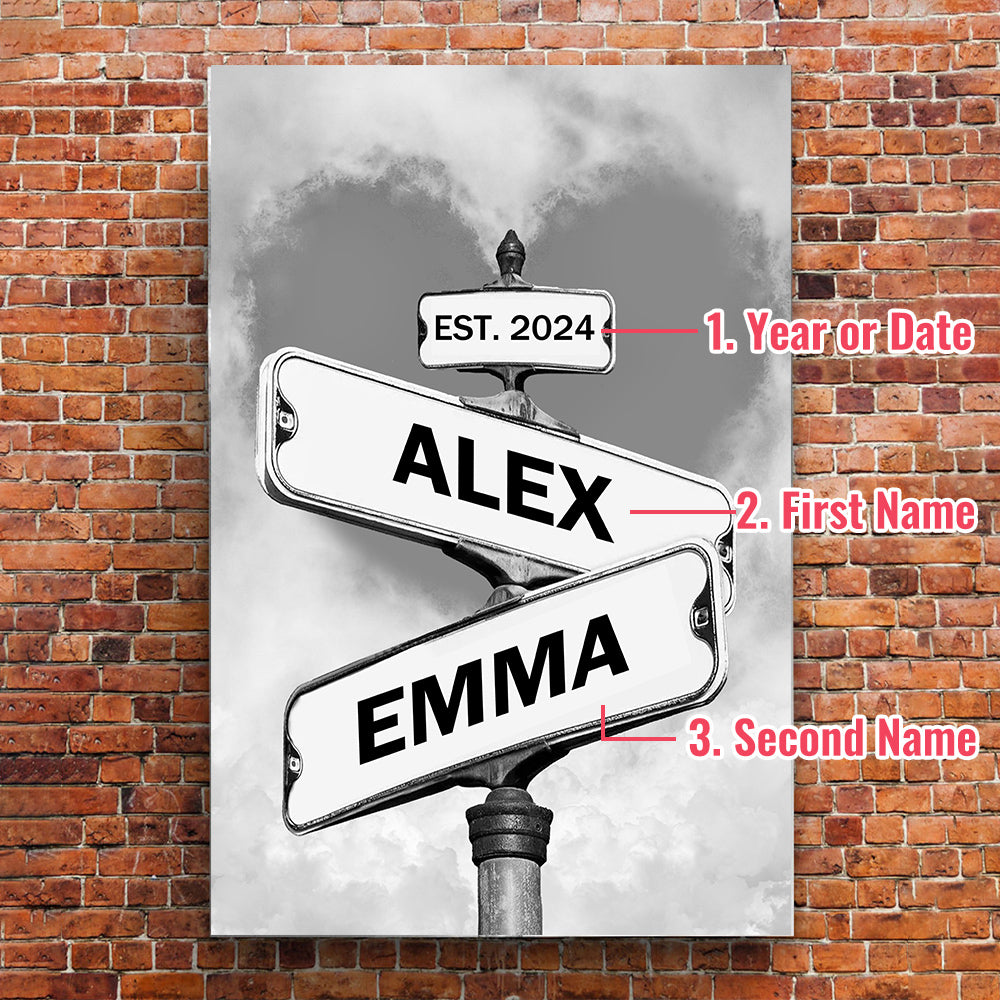 Personalized Couple Names Street Heart Sign Wall Art Frame