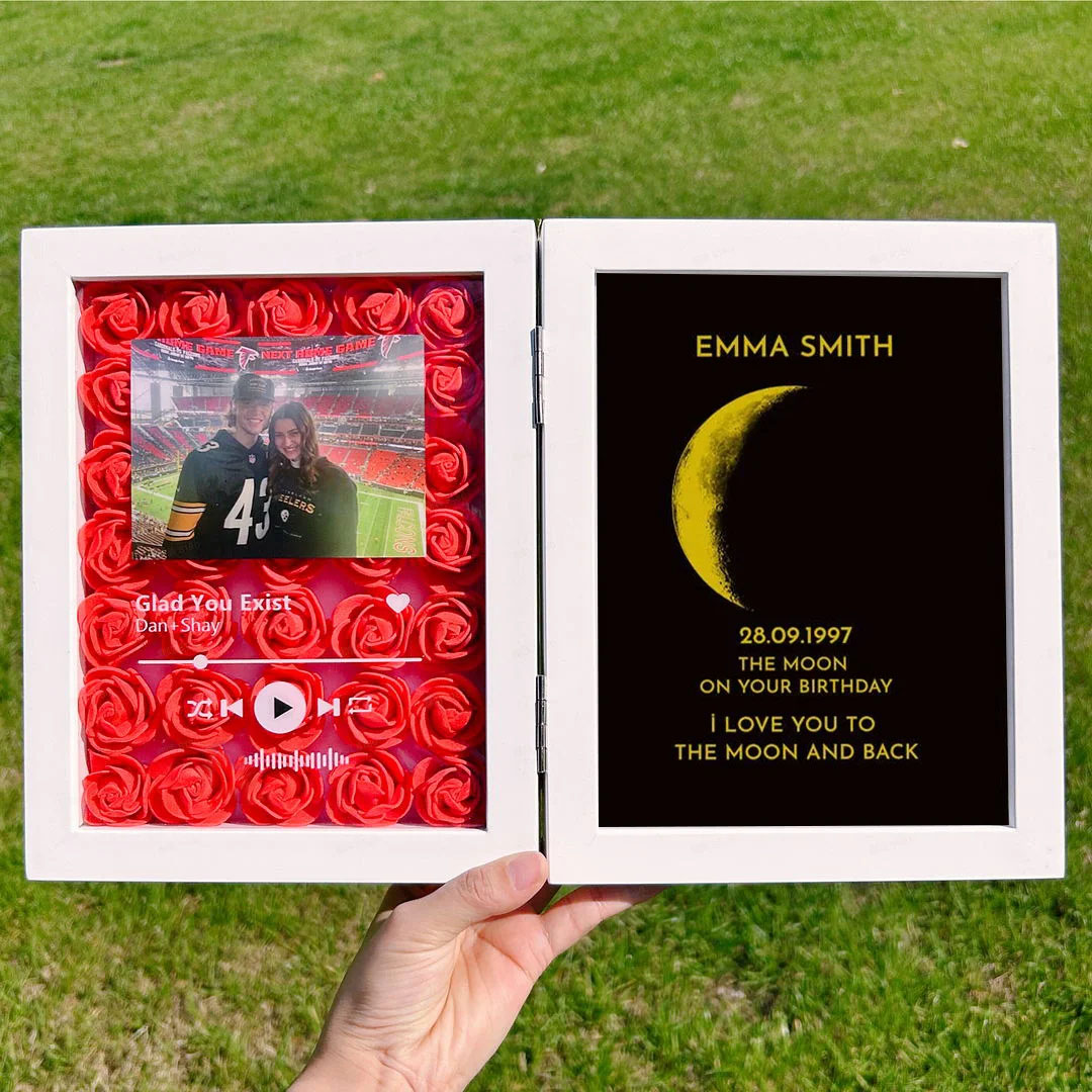 Custom Flower Shadow Box With Moon Phase Music Frame