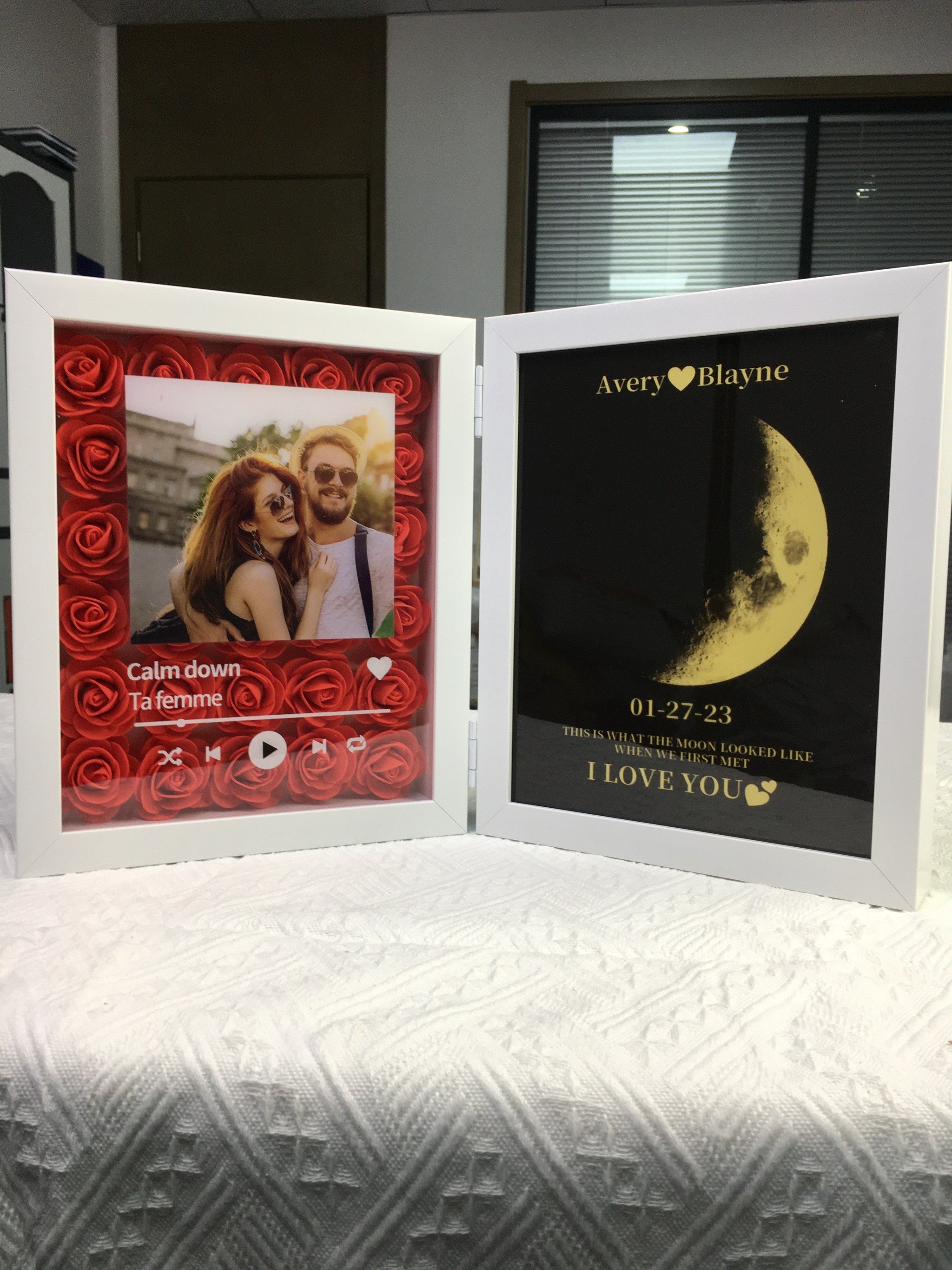 Custom Flower Shadow Box With Moon Phase Music Frame