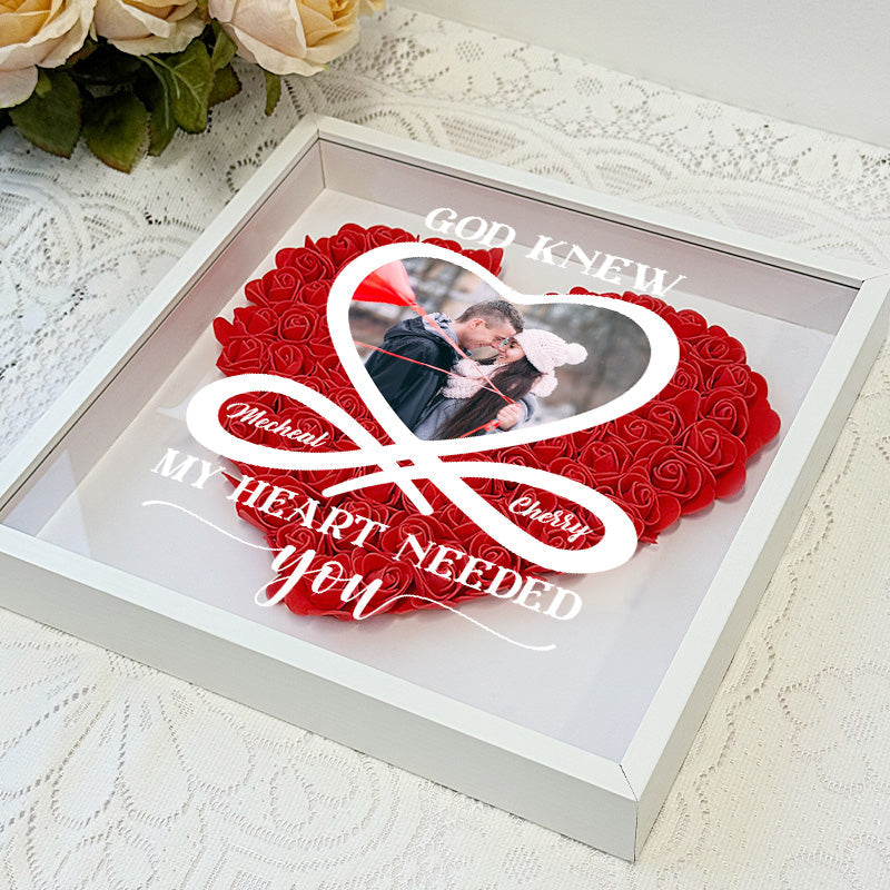 Custom Photo God Knew My Heart Needed You Flower Shadow Box