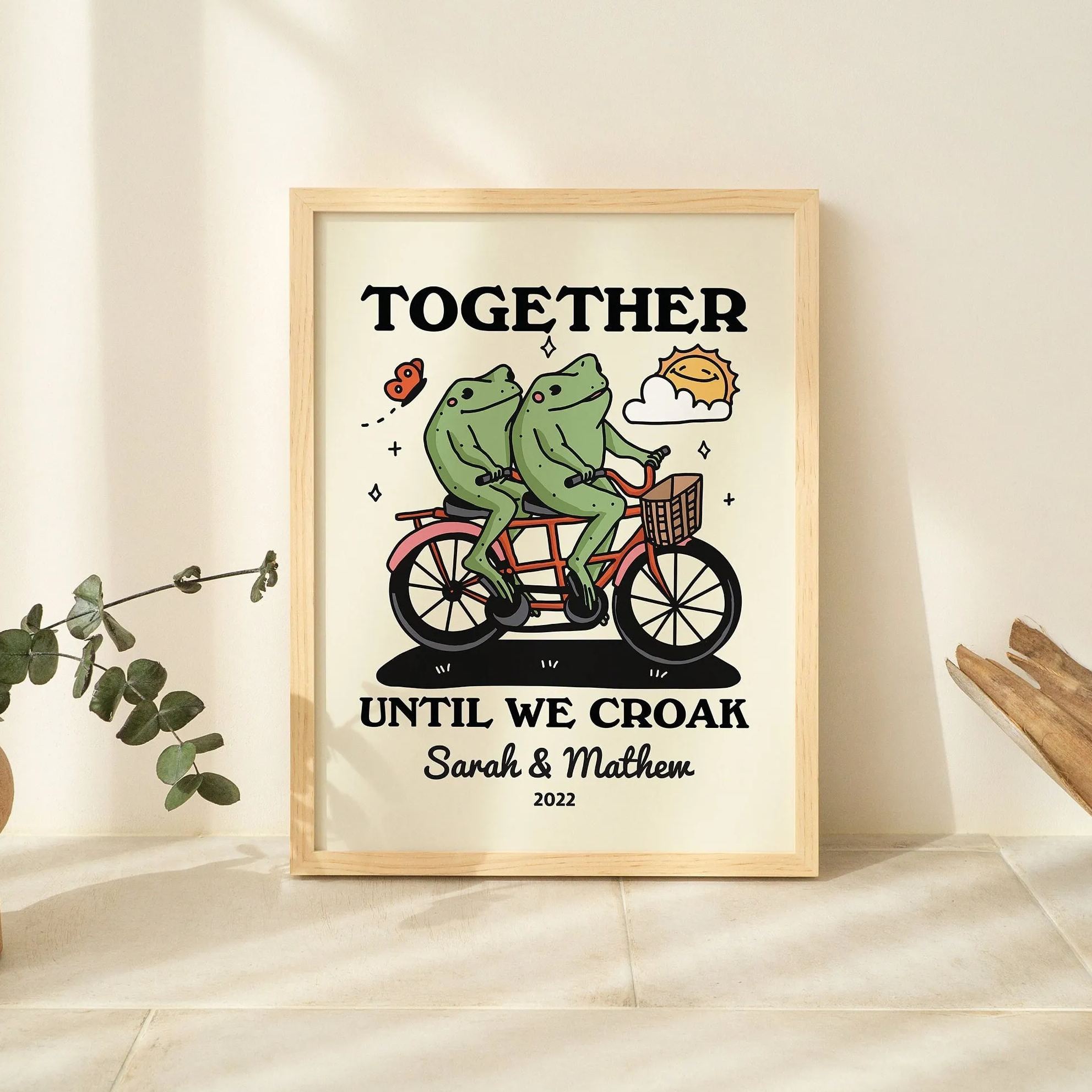 Personalized Frog Couple Print, Custom Frog Illustration Frame Decor