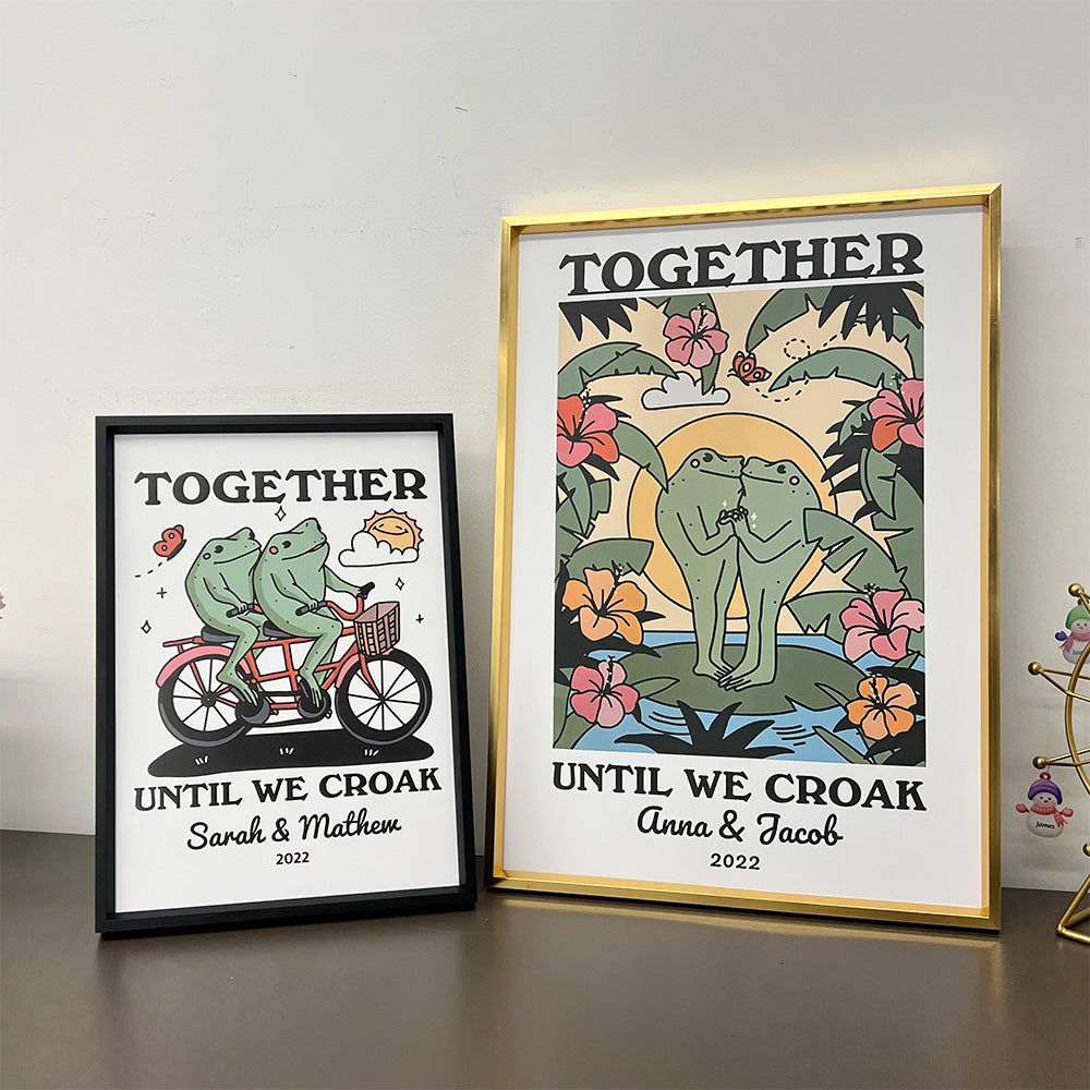 Personalized Frog Couple Print, Custom Frog Illustration Frame Decor