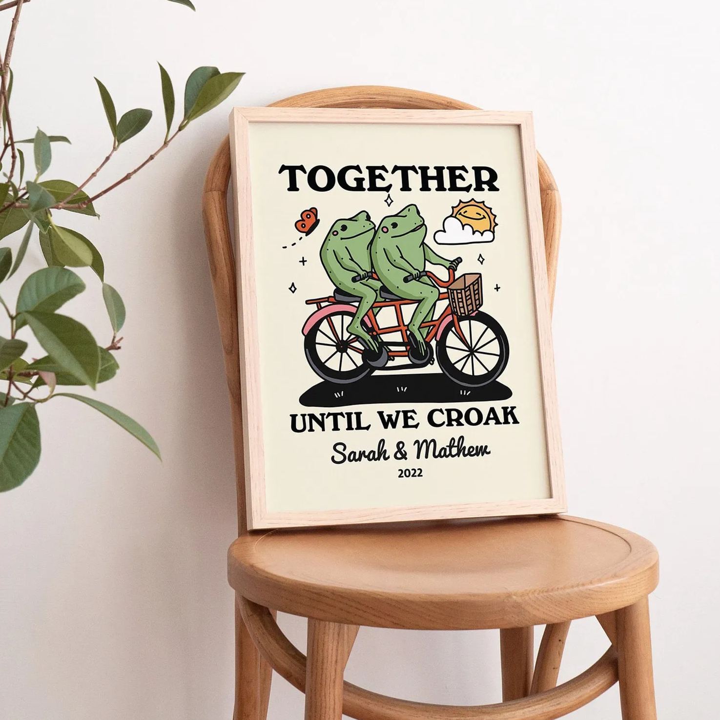 Personalized Frog Couple Print, Custom Frog Illustration Frame Decor