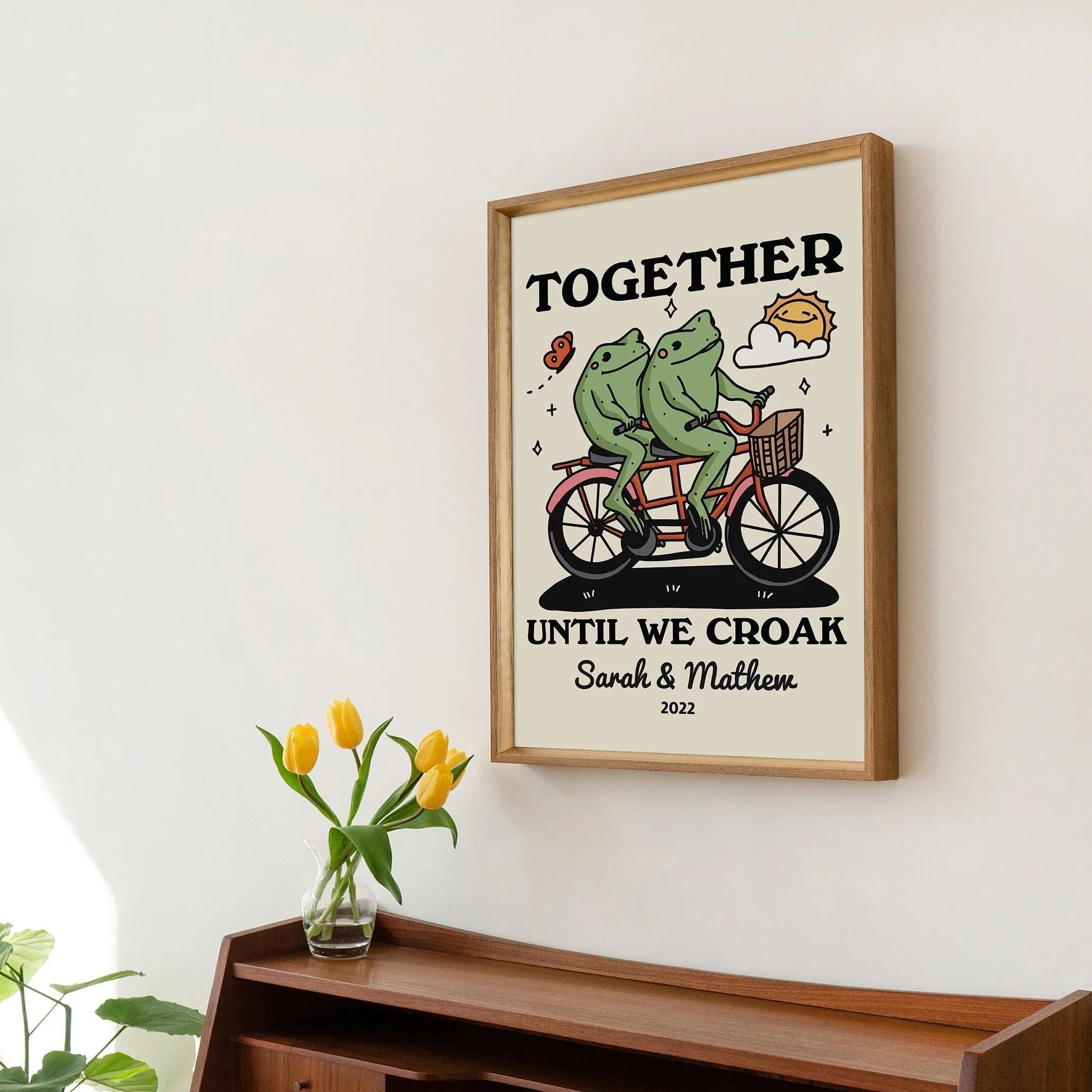 Personalized Frog Couple Print, Custom Frog Illustration Frame Decor