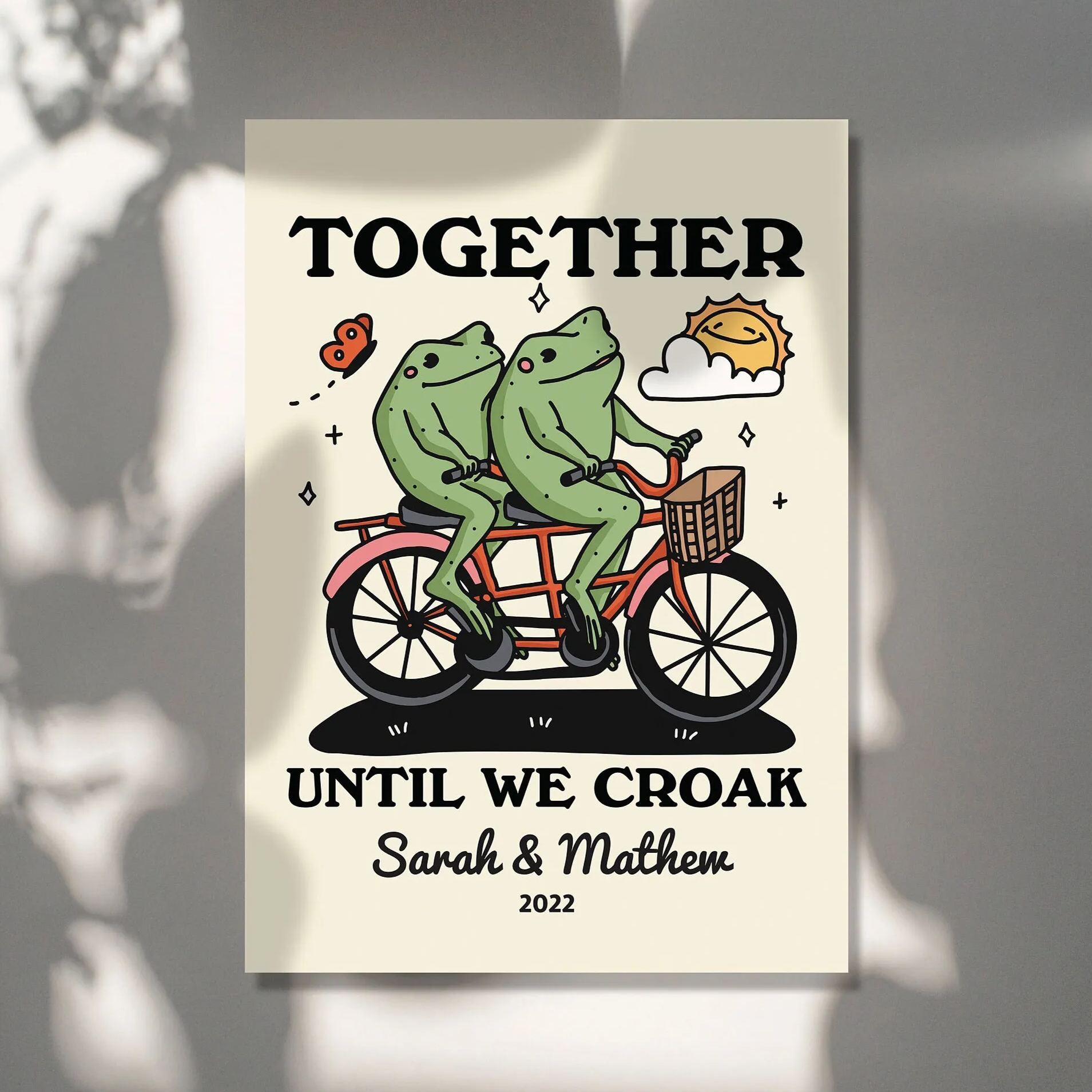 Personalized Frog Couple Print, Custom Frog Illustration Frame Decor