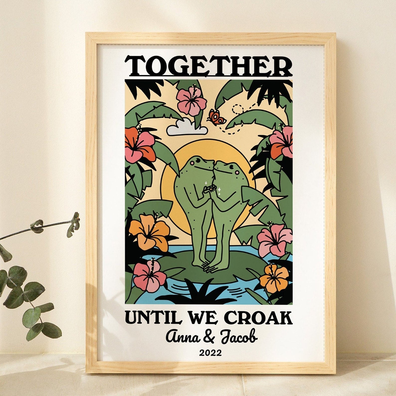 Personalized Frog Couple Print, Custom Frog Illustration Frame