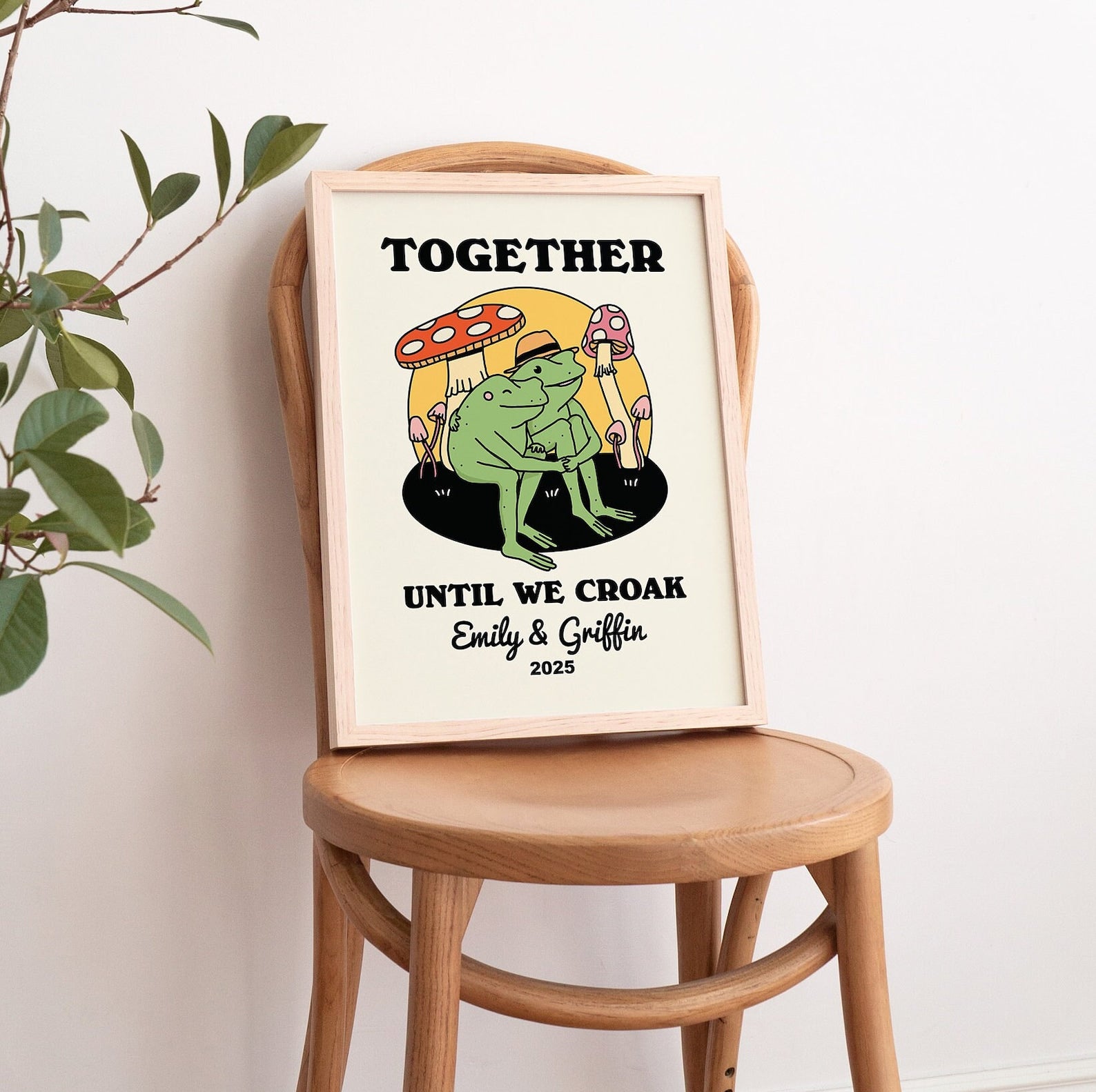 Personalized Frog Couple Print, Custom Frog Illustration Frame Art