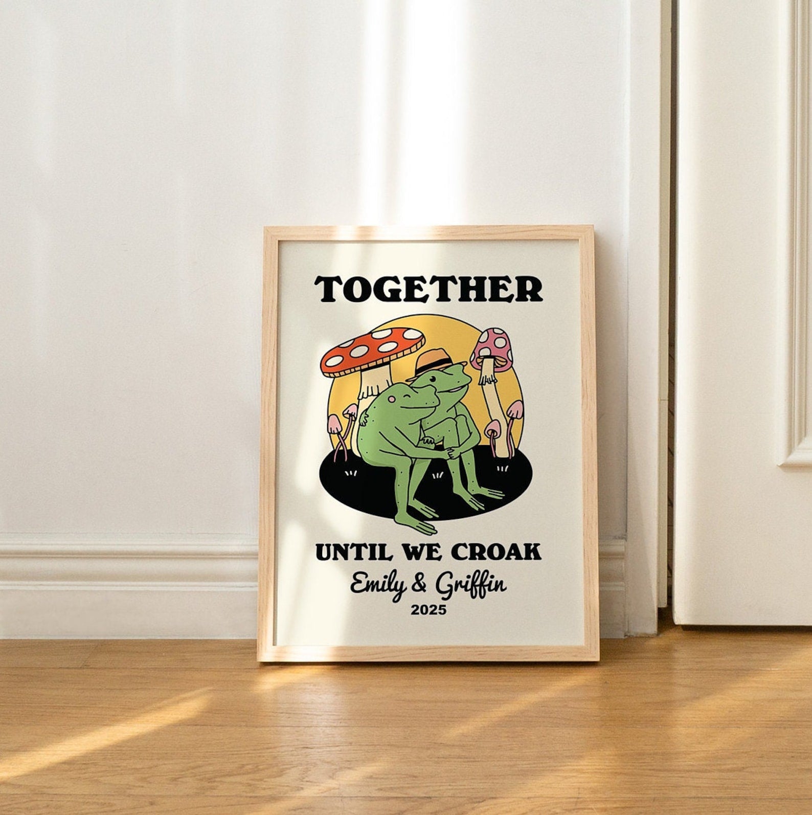 Personalized Frog Couple Print, Custom Frog Illustration Frame Art