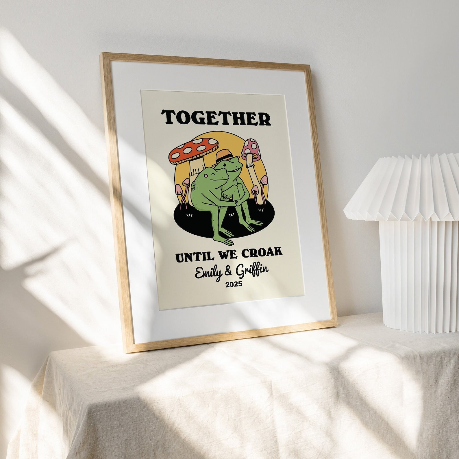 Personalized Frog Couple Print, Custom Frog Illustration Frame Art