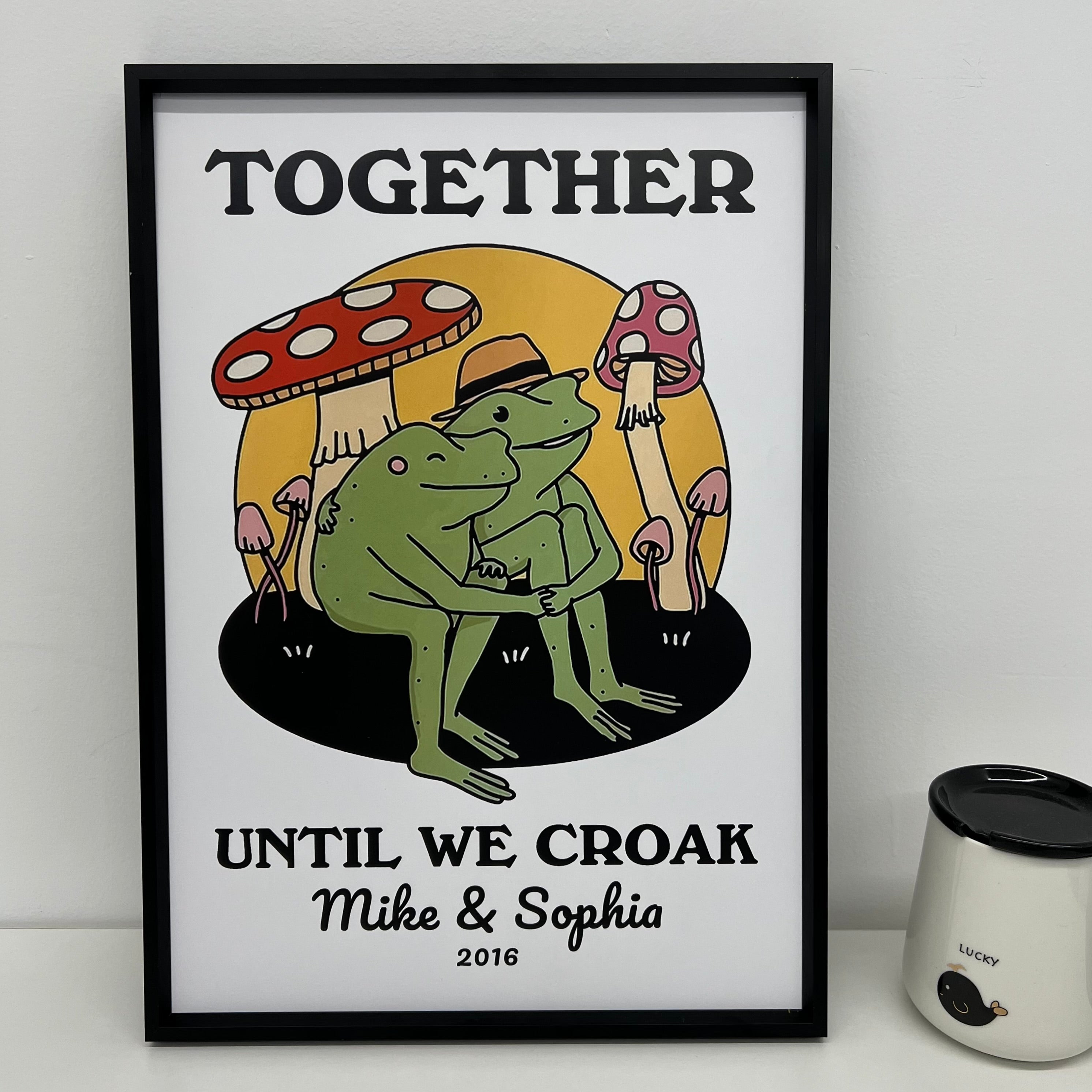 Personalized Frog Couple Print, Custom Frog Illustration Frame Art