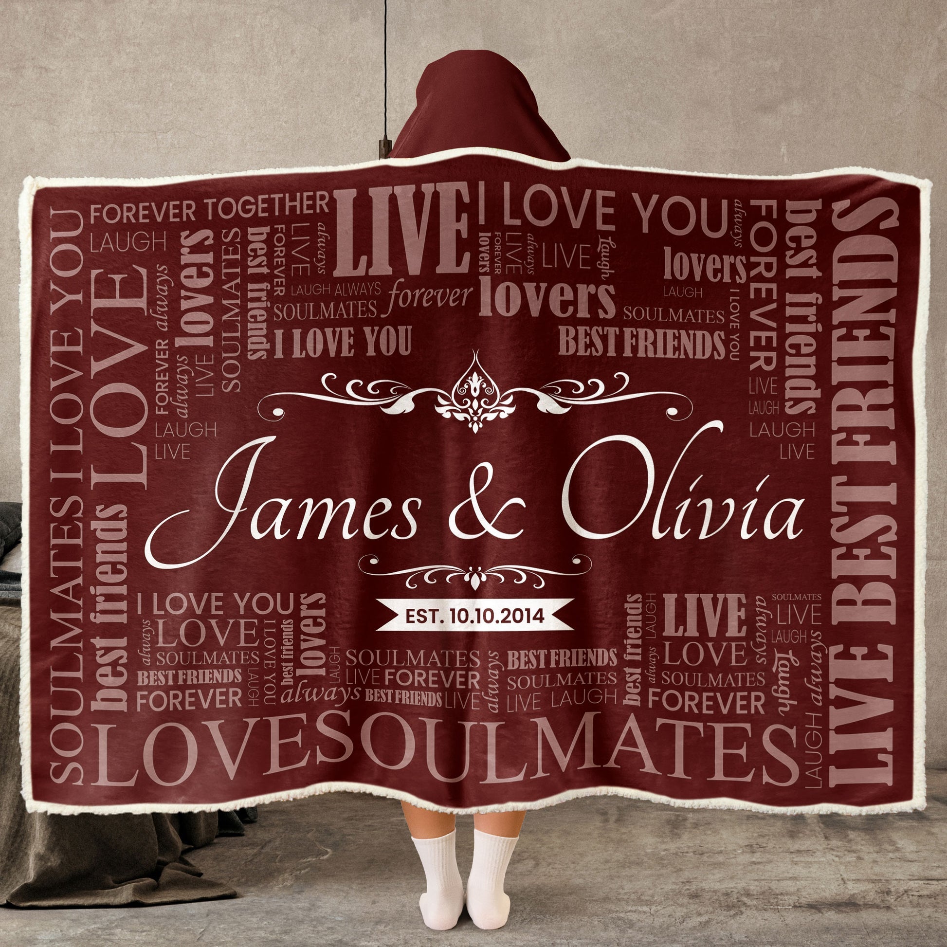 Couple Gifts Custom Name - Personalized Wearable Blanket Hoodie