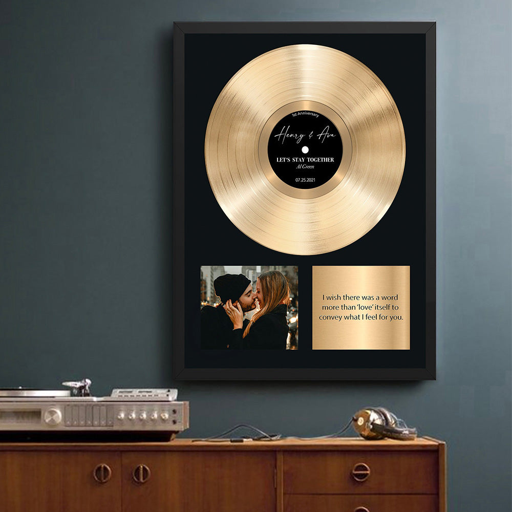 Custom Gold Vinyl Record Frame with Photo and Song