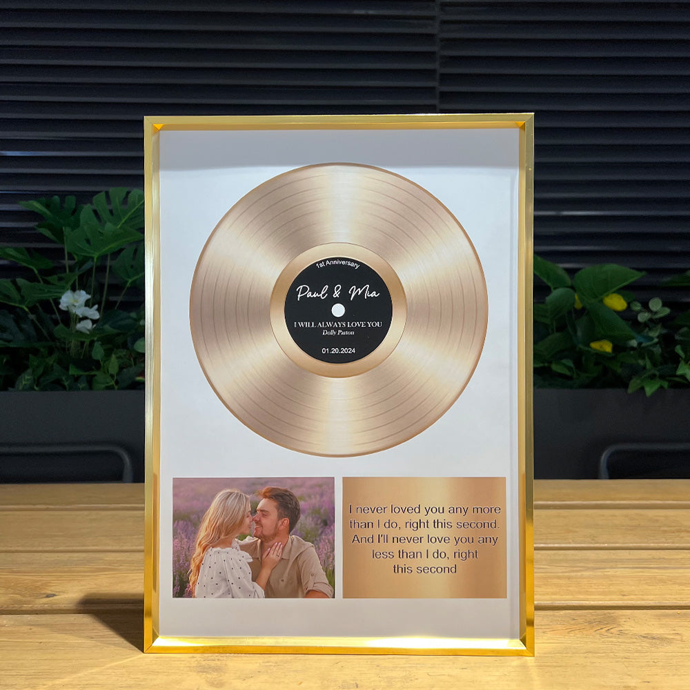 Custom Gold Vinyl Record Frame with Photo and Song