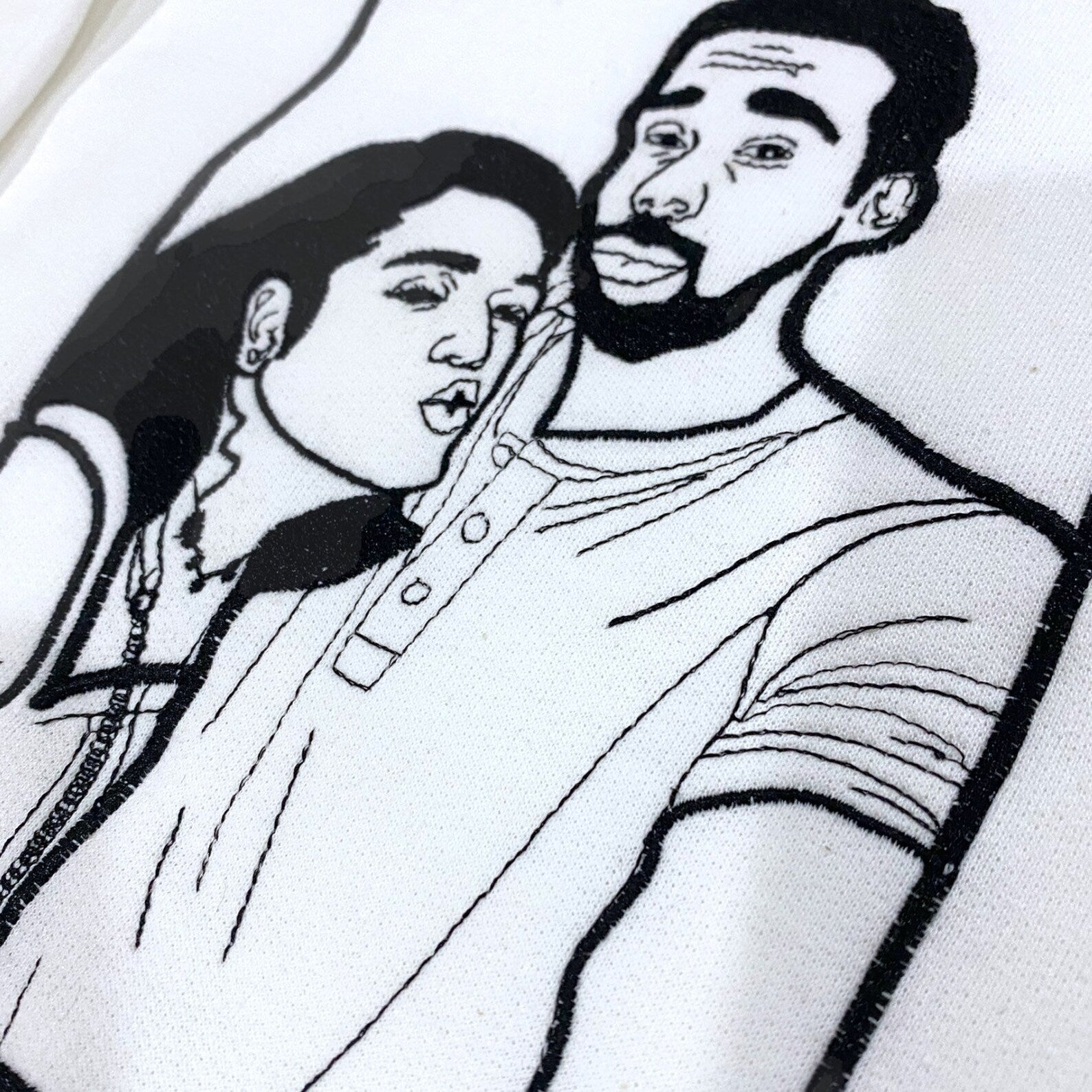 Custom Outline Embroidered Couple Portrait Sweatshirt