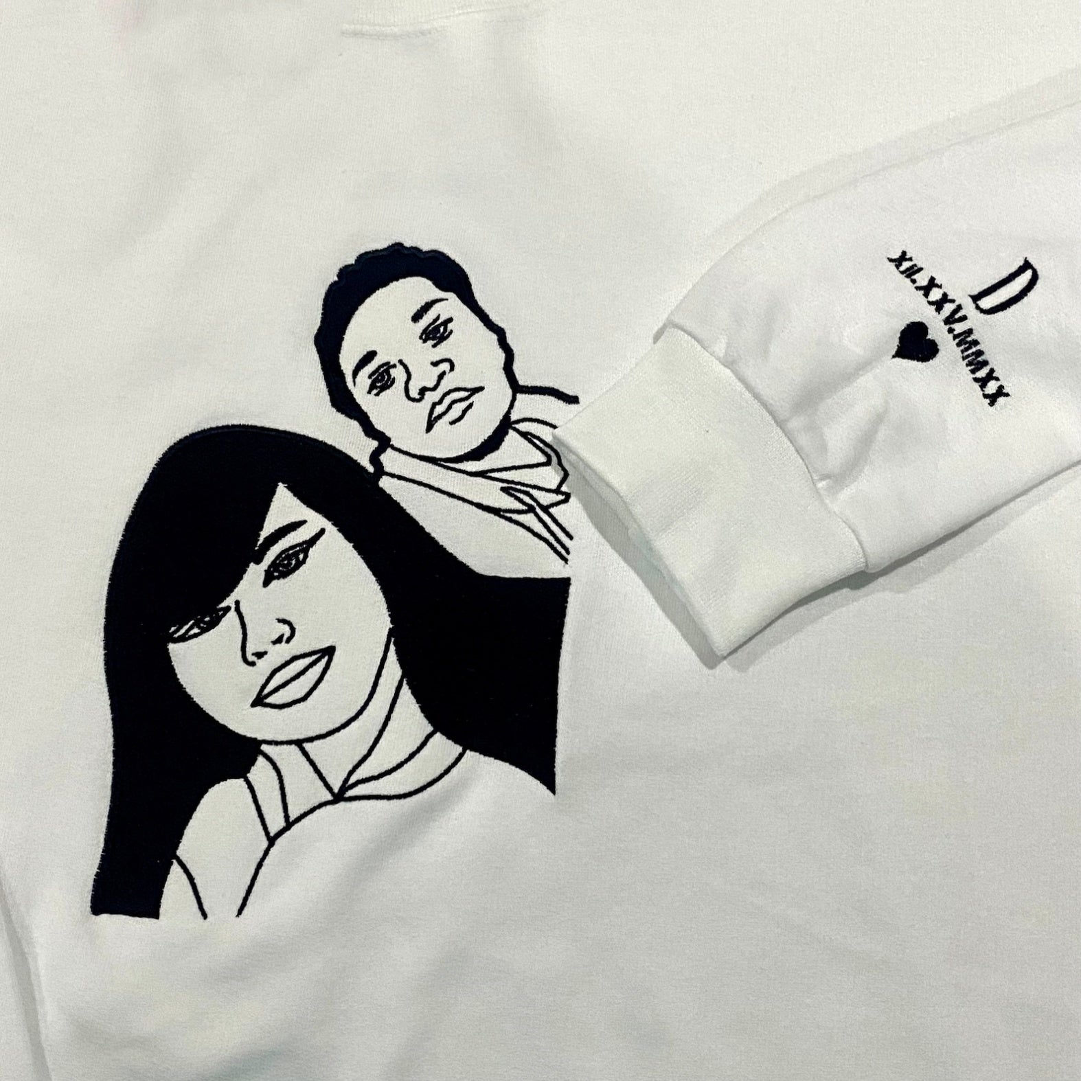 Custom Outline Embroidered Couple Portrait Sweatshirt