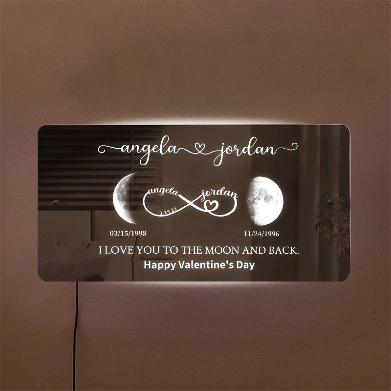 Personalized Moon Phase &Name Mirror Light - Valentine's Day Gift For Lover