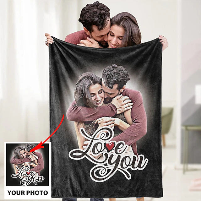 Personalized Couple Photo Portrait Fleece Blanket