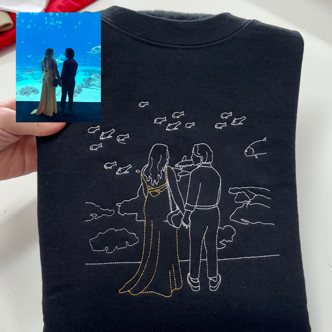 Personalized Embroidery Couple Portrait Outline Sweatshirt/Hoodie