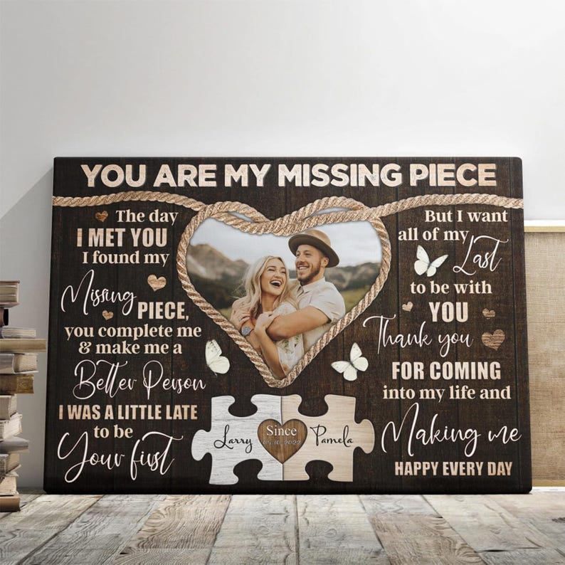 Personalized You Are My Missing Piece Couple Photo Canvas