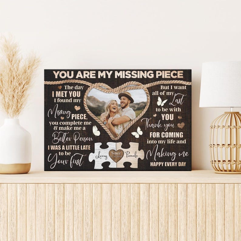 Personalized You Are My Missing Piece Couple Photo Canvas