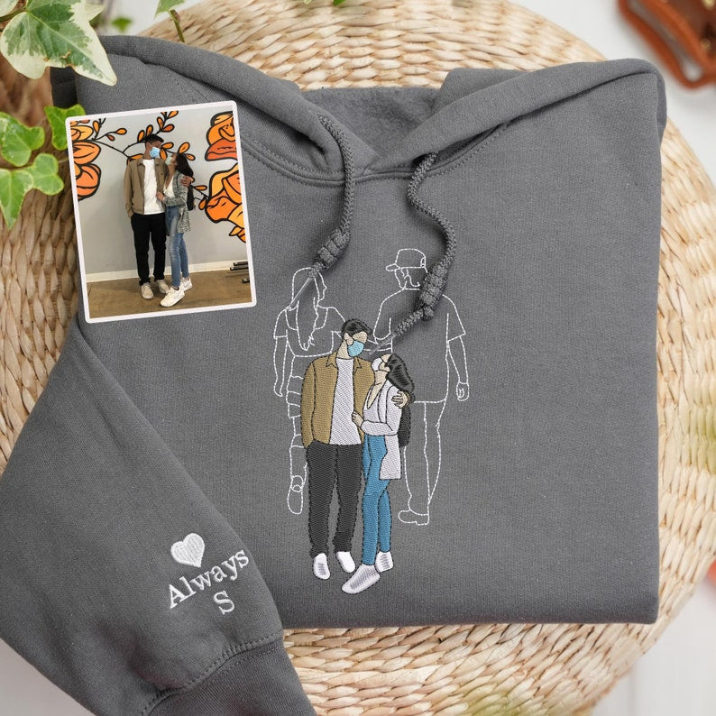 Custom Embroidered Portrait Sweatshirt For Couple