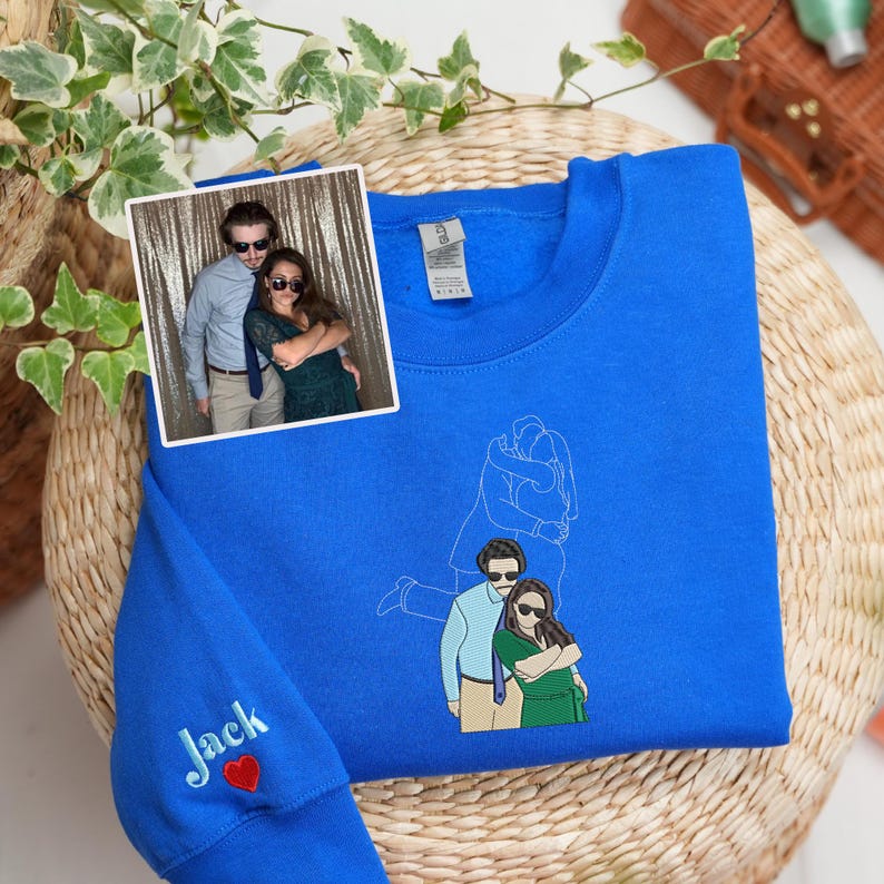 Custom Embroidered Portrait Sweatshirt For Couple