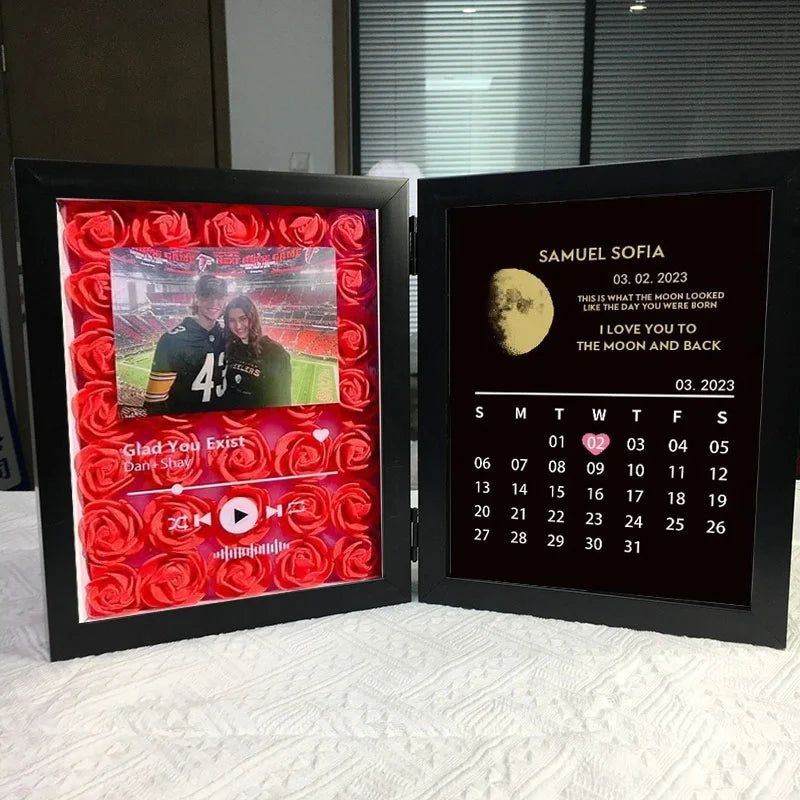 Custom Flowers Frame with REAL MOON PHASE Anniversary Calendar