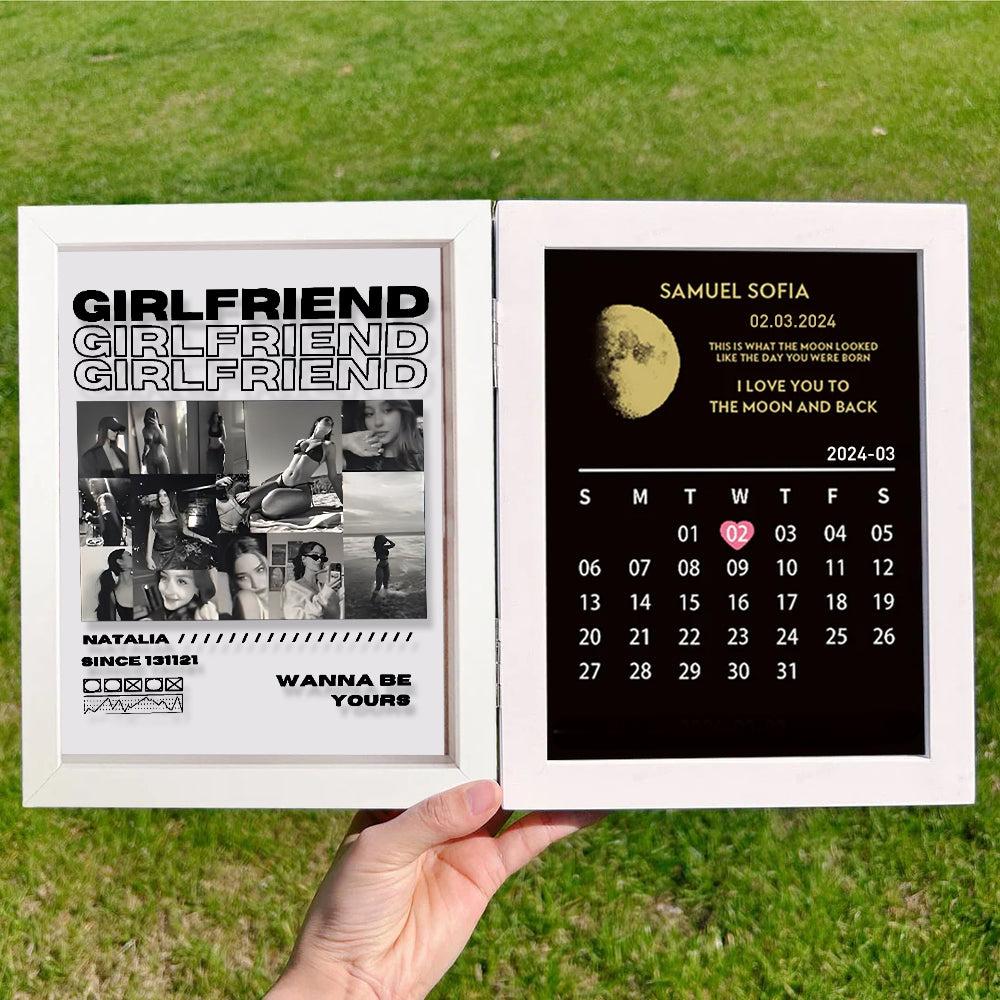 Custom Girlfriend And Boyfriend Photo Frame With Moon Phase Calendar