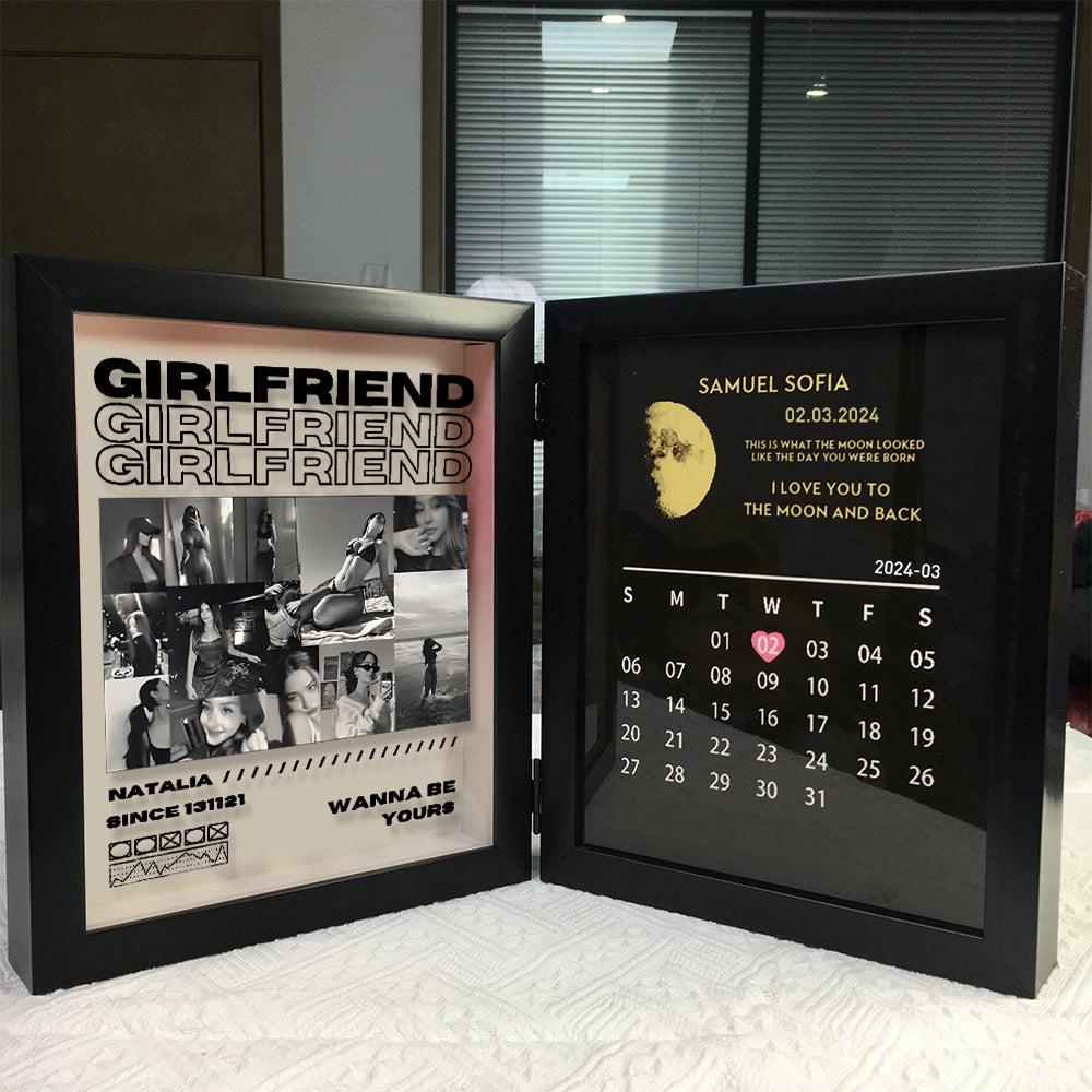 Custom Girlfriend And Boyfriend Photo Frame With Moon Phase Calendar