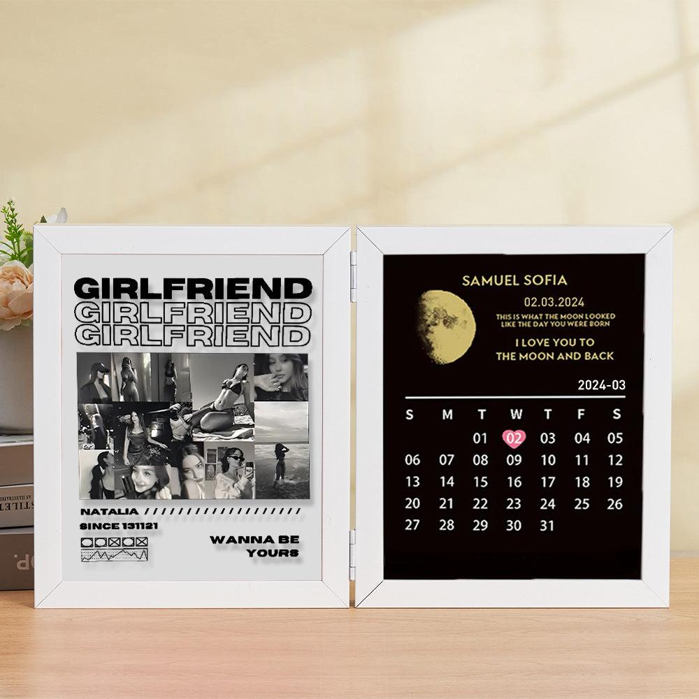 Custom Girlfriend And Boyfriend Photo Frame With Moon Phase Calendar