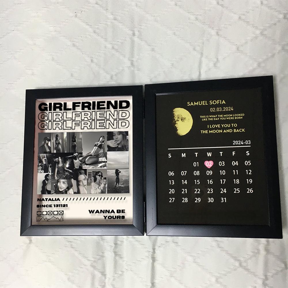 Custom Girlfriend And Boyfriend Photo Frame With Moon Phase Calendar