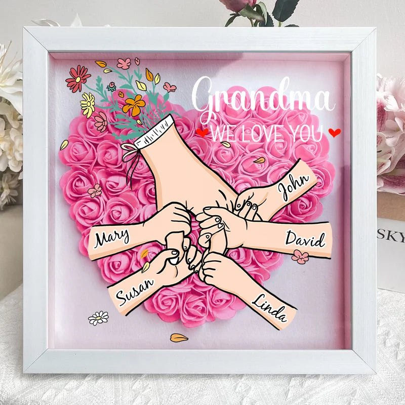 We Love You Mommy Hand Holding - Personalized Flower Shadow Box