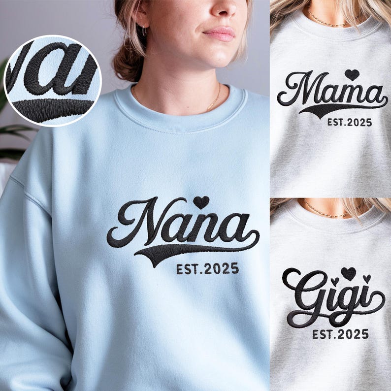 Custom Embroidery Retro Heart With Est Year Mama Sweatshirt